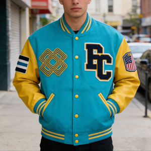 Custom Logo Men's Spring Coated <b>Canvas</b> Varsity Jacket Fleece Embroidery Streetwear - Product Image 4