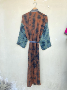 Hermoso Arco Iris Tie Dye Kimono de seda Robe Beach Cover Up Kimono de seda Ropa de verano Vestido Largo de seda - Product Image 4