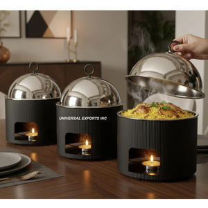 Ensemble de trois chauffe-plats métalliques ronds de luxe, design élégant, nouvelle collection, pour service de table, vaisselle de table, hotpot en métal. - Product Image 5