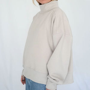 Pull col roulé oversize pour femme en coton 100% avec épaules tombantes, personnalisable avec logo imprimé, service OEM – Meilleures ventes - Product Image 2