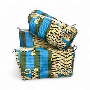 Juego de 3 Bolsas de Cosméticos Acolchadas al por Mayor, Impermeables, con Estampado de Tigre, de Algodón, Organizador de Maquillaje de Viaje - Product Image 1