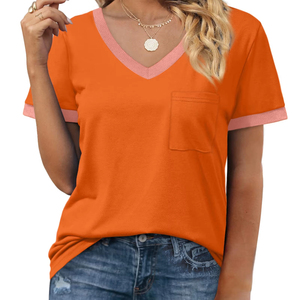 T-shirts décontractés pour femmes grande taille en toile 100 % polyester de haute qualité, col en V, motif uni, personnalisables, anti-boulochage, séchage rapide - Product Image 1