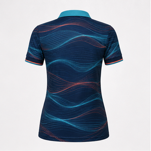 เสื้อโปโลแขนสั้นสีน้ำเงินเข้มลายคลื่นสำหรับผู้หญิง พิมพ์โลโก้ได้ตามต้องการ แห้งเร็ว เหมาะสำหรับกีฬากอล์ฟ - Product Image 2