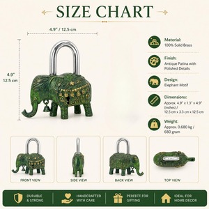 Brass Padlock <b>Elephant</b> Vintage Design Small Antique Style Safety Lock Decorative Spiritual Collectible for Home Temple <b>Gift</b> - Product Image 3