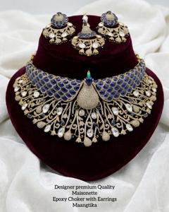 Collier ras-de-cou en moissanite de qualité supérieure avec boucles d'oreilles et maang tikka, design de luxe, parfait pour toutes les occasions - Product Image 2