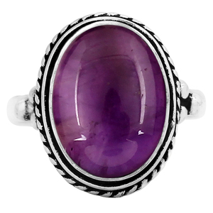 Bague Gourik vintage ovale en améthyste, argent sterling 925, style bohème du Sud-Ouest, pierre précieuse naturelle violette, bagues statement pour femmes, bijoux - Product Image 2