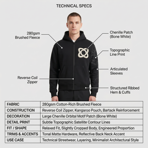 เสื้อฮู้ดซิปเทคแวร์พรีเมียมสำหรับผู้ชาย ผ้าฝ้ายฟลีซ 280GSM แจ็คเก็ตสตรีทแวร์ ปักโลโก้แบบเชนิลล์ ผ้าฝ้ายฟลีซหนา 280GSM - Product Image 5