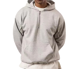 Sweat-shirt à capuche zippé pour homme, couleur unie, décontracté, manches longues, coupe ample, en coton mi-lourd avec poches latérales, idéal pour l'automne - Product Image 3