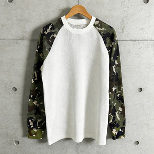 OEM Heavyweight Raglan Camouflage Print Sleeves Waffle Knit <b>Long</b> Sleeve Jersey Men's Streetwear Oversized Full Sleeve <b>T</b> <b>Shirt</b> - Product Image 3