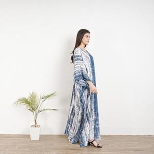Womens Blue Printed <b>Kaftan</b> Maxi Dress Loose Fit Boho Beach Cover Up <b>Long</b> Lounge Dress - Product Image 4