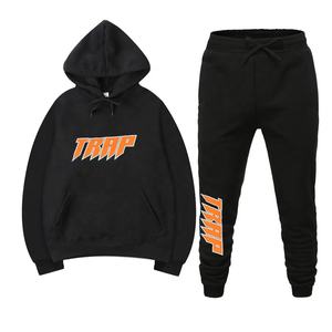 Survêtement de sport unisexe de haute qualité avec logo personnalisé, couleur unie, sweat-shirt à capuche uni, costume de sport deux pièces brodé pour hommes de grande taille - Product Image 4