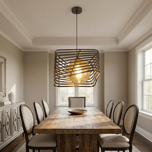 Urban Loft Pendant Hanging Lamp Geometric Metal Slat Ceiling Fixture Architectural Dual Layer Chandelier for Entryway & <b>Hallway</b> - Product Image 5
