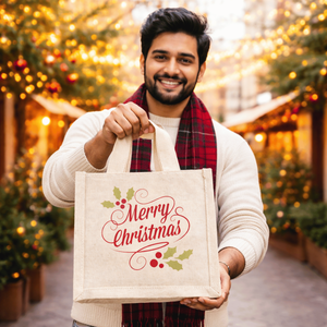 Sac cadeau moyen réutilisable avec logo personnalisé imprimé |   Sac de courses Jucos au design festif de Noël, vente en gros, écologique - Product Image 1