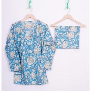 Conjunto de pijamas de mujer con cuello en V y manga larga, 100% algodón puro, hecho a mano, para primavera y verano, conjunto de ropa para el hogar - Product Image 2