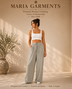Pantalon en coton à jambes larges de luxe |   Pantalon droit élastique taille haute pour femme, idéal pour la gym, le yoga et les loisirs, avec poches latérales, collection été - Product Image 4