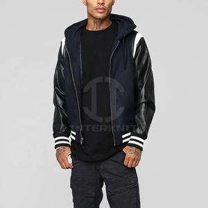 Veste varsity en laine pour homme, style streetwear d'hiver, avec manches en cuir, imprimé géométrique et dessin animé, à capuche, personnalisable - Product Image 4
