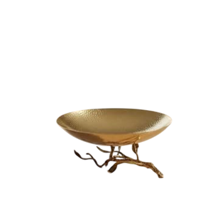 Cuenco Decorativo Vintage de Metal Dorado con Rama de Hoja de Ginkgo y Textura Martillada, Centro de Mesa, Cuencos para Servir Aperitivos - Product Image 3