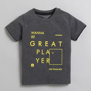 Camiseta de media manga de Polka Tots 100% algodón estampado de gran jugador-Gris - Product Image 1