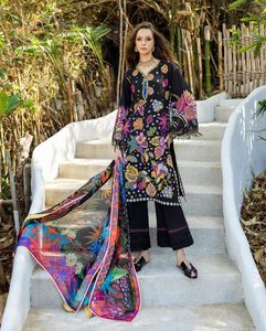 Women Traditional Embroidered <b>Kurta</b> Floor-Length Loose Fit <b>Silk</b> Black Floral Print Casual Wear India Pakistan Style All Seasons - Product Image 6