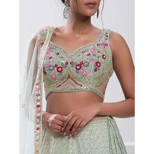 Elegant Pista Green Sequin Georgette Reception Wear Lehenga Choli Evening <b>Dresses</b> - Product Image 2