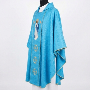 Casulla Litúrgica Religiosa Azul con Bordado de la Virgen María y Diseño de Cruz Dorada para Adultos, Vestimenta para la Adoración en la Iglesia - Product Image 5