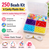 Perles acryliques multicolores de la marque Jaunty, tailles assorties, kit DIY en cristal/verre/lampwork, fil élastique de 1 mètre, boîte carrée, bracelet