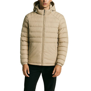 Men's Winter Casual Cotton Puffer Jacket With Hood Bubble <b>Padding</b> Solid Color Stand Collar Zipper & Canvas Design Plain Dyed - Product Image 2