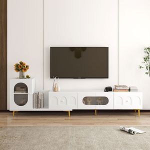Mobile TV Rettangolare Estensibile in Legno, Centro Intrattenimento per Soggiorno e Camera da Letto, Console Multimediale - Product Image 1
