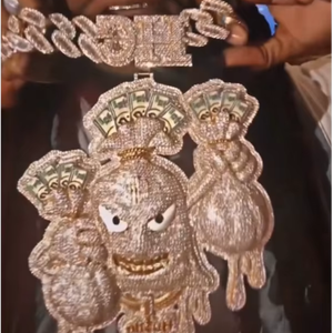 Colgante Personalizado de Bolsa de Dinero con Moissanita VVS, Cadena de Plata de Ley 925 Bañada en Oro, Estilo Hip Hop, Lujoso, Único y Brillante - Product Image 1