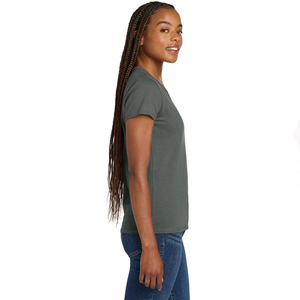 Camiseta de Mujer con Cuello en V, Manga Corta Abullonada, Color Sólido, Corte Holgado, Informal, Tejido de Punto, 100% Algodón, Transpirable, para Verano - Product Image 2