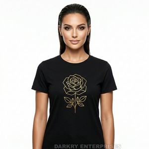 T-shirt personnalisé pour femme avec impression dorée, en coton noir de luxe, vente en gros, fabricant OEM, hauts de boutique pour femmes, motif Cupidon - Product Image 5