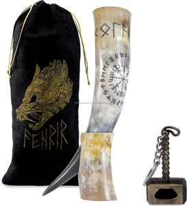 <b>Compass</b> <b>Engraving</b> African Viking Animal Style Drinking Horn with Stand for Ale Mead Beer Polished High Quality - Product Image 1
