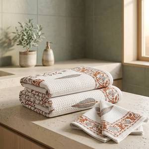 Ensemble de serviettes en coton gaufré, 1 de bain et 2 de toilette, imprimées à la main, séchage rapide, douces, écologiques, pour le bain et les voyages – Meilleures ventes - Product Image 4
