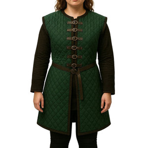 Suministros de Fábrica: Abrigo Gambeson Medieval Acolchado Verde para Mujer, Chaqueta Aketon con Correas de Cuero, Uniforme de Cosplay - Product Image 1
