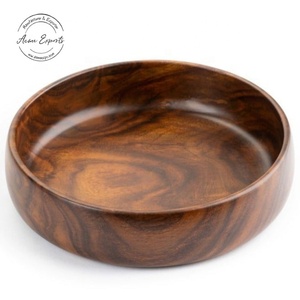Best Quality Handcrafted Shallow Wooden Bowl with Premium Natural Finished Used for Serving and Decorating - Product Image 1