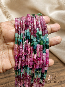 Perles en tube de pierre de tourmaline polie de qualité supérieure, couleurs mélangées, pour la fabrication de bijoux, bracelets, colliers, boucles d'oreilles multicolores - Product Image 1