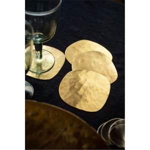 Antique <b>Gold</b> Metal <b>Coaster</b> Set | 4-Piece Engraved Brass Drink <b>Coasters</b> | Decorative Heat-Insulated Metal Saucer for Cafe & Bar - Product Image 4