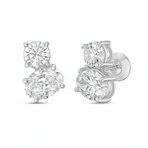 Lab Grown Round Oval Toi Et Moi <b>Stud</b> Earrings | 18K White Gold | IGI Certified Luxury | Party & Gift Occasions | 14K Gold Plated - Product Image 1