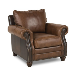 Genuine Leather Armchair Heavy Duty Upholstered Accent <b>Chair</b> Rolled Arms Nailhead Trim Strong Frame for Living Room Furniture - Product Image 2