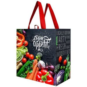 Vegetable Print Reusable Plastic <b>Packing</b> <b>Bags</b> PP Woven Recyclable 1mm Thick Hand Length Handle for Grocery Shopping - Product Image 3