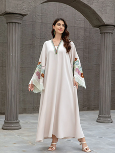 Elegant O-Neck Tassel Modest Arabian Solid Chiffon Straight Natural Long Muslim Jalabiya Luxury <b>Kaftan</b> Gown Women <b>Plus</b> <b>Size</b> - Product Image 2