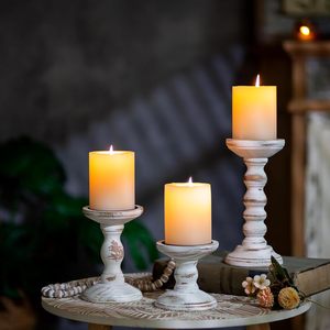 Portavelas de madera para velas de pilar, candelabro alto de madera estilo rústico, soporte de velas para chimenea - Product Image 2