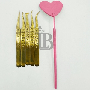High Demand Golden Color <b>Long</b> Isolation Curved Tip with 90 Degree Boot Volume Eyelash Extension Tweezers Anti <b>Slip</b> Heart Handle - Product Image 4