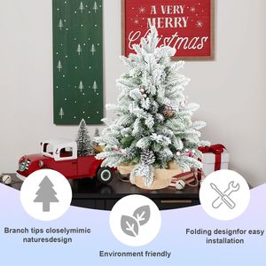 3ft Snow Flocked Artificial <b>Christmas</b> <b>Tree</b> with Pine Cones and Red Berries Tabletop <b>Mini</b> Green <b>Tree</b> - Product Image 5