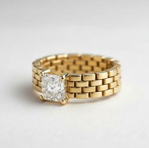 Princess Cut Moissanite <b>Mens</b> <b>Ring</b> 925 Sterling <b>Silver</b> Yellow Gold Plated Modern Square Engagement Band Minimalist Statement <b>Ring</b> - Product Image 2