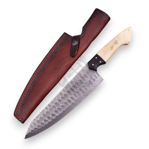Couteau de cuisine Santoku japonais en acier Damas forgé à la main, 13 pouces, lame pleine longueur, lame martelée et affûtée, manche en bois de Pakka ambidextre - Product Image 5