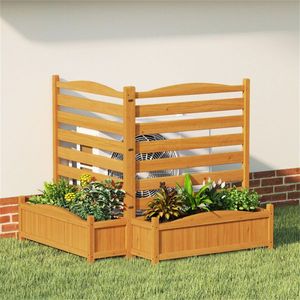2-<b>Panel</b> Fir Wood Privacy Fence with Planter Boxes AC Unit/Trash Can <b>Screen</b> No-Dig for Outdoor Patio Beautiful Garden Accessory - Product Image 2
