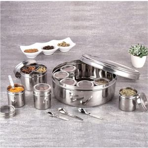 Boîte à épices en acier inoxydable robuste, multi-compartiments, Masala Dabba avec couvercle en verre, contenants de rangement pour épices de cuisine, boîte à épices - Product Image 1