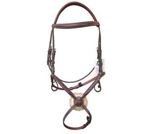 Bridon de cheval croisé en forme de 8 en cuir véritable de haute qualité, personnalisable, rembourré, type Grackle mexicain, pour spectacle équestre - Product Image 2