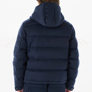Chaqueta Acolchada con Capucha Azul Marino para Hombre, con Cierre de Cremallera, Cortavientos, Abrigo de Invierno, Estilo Casual, Relleno Grueso de Algodón, Ribete de Piel - Product Image 3